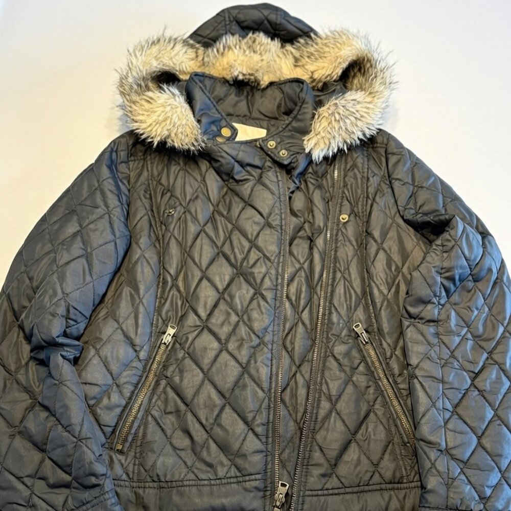 Black Quilted Winter Jacket with Hood